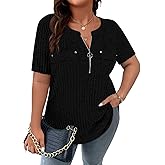 Viracy Plus Size Womens Tops 1/4 Zip Up Casual Shirts Lightweight Short Sleeve Tunics