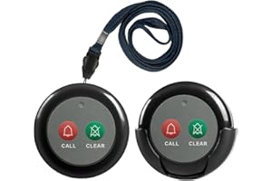 SYNLETT Wireless Call Buttons with Clear Call Dual Function for Wireless Call System Portable Caregiver Pager for Restaurants Nursing Home Clinic Care Facilities 2 PCS Black