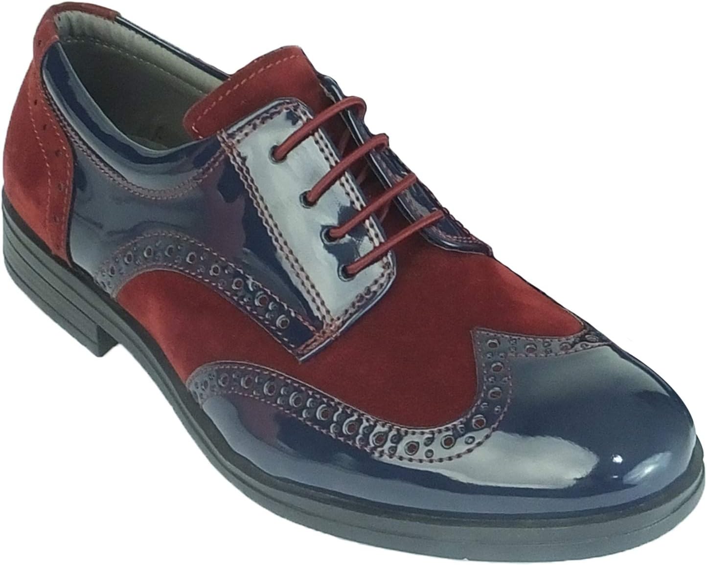 Flamingo Boys Patent and Suede Formal Navy and Brogue Pageboy Wedding Shoes