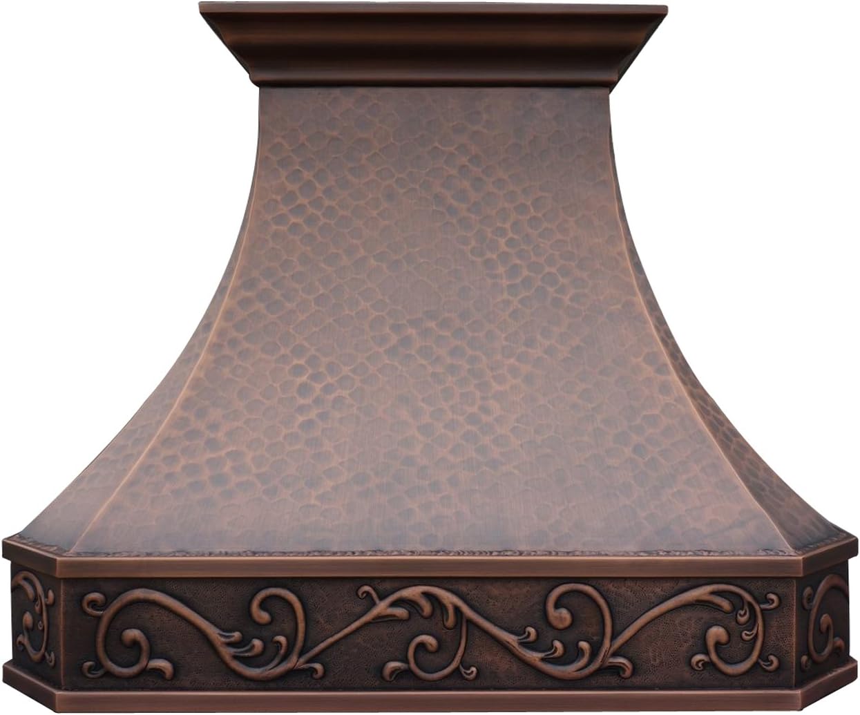SINDA Copper Range Hood in Stock, Ready to Ship, Comes with Insert Liner & 610CFM Internal Motor Fan, Wall Mount 36"W x 30"H Antique Copper Patina Light Hammered Texture H3L
