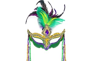 WOBENY Women Mardi Gras Mask with Feathers Masquerade Mask Venetian Halloween Costumes