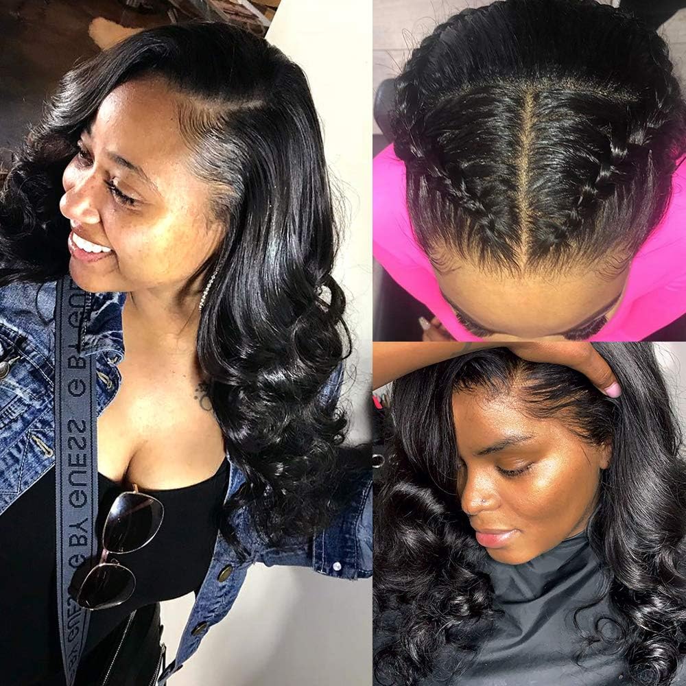 Loose Wave 3 Bundles 10A Brazilian Remy Virgin Human Hair Extensions with Baby Hair Pre Plucked 10A Unprocessed Loose Wave Natural Black Color for Black Women Can Be Dyed and Bleached