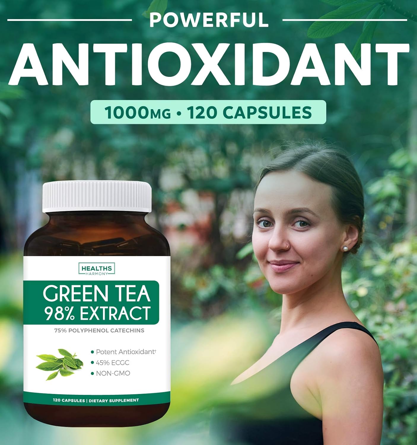 Green Tea 98% Extract with EGCG - 120 Capsules (Non-GMO) for Weight Loss & Metabolism Boost - Natural Diet Pills - Leaf Polyphenol Catechins - Antioxidant Supplement - 1000mg (500mg per Capsule): Health & Personal Care