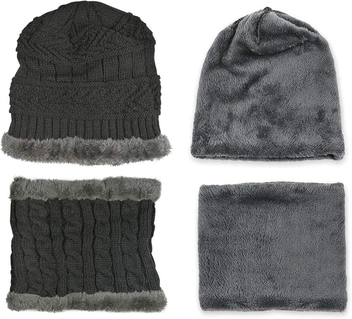 HINDAWI Winter Beanie Hat Scarf Gloves for Kids (5-14 Years) Snow Knit Skull Caps Boys Girls Infinity Scarves Touch Screen Mittens: Clothing