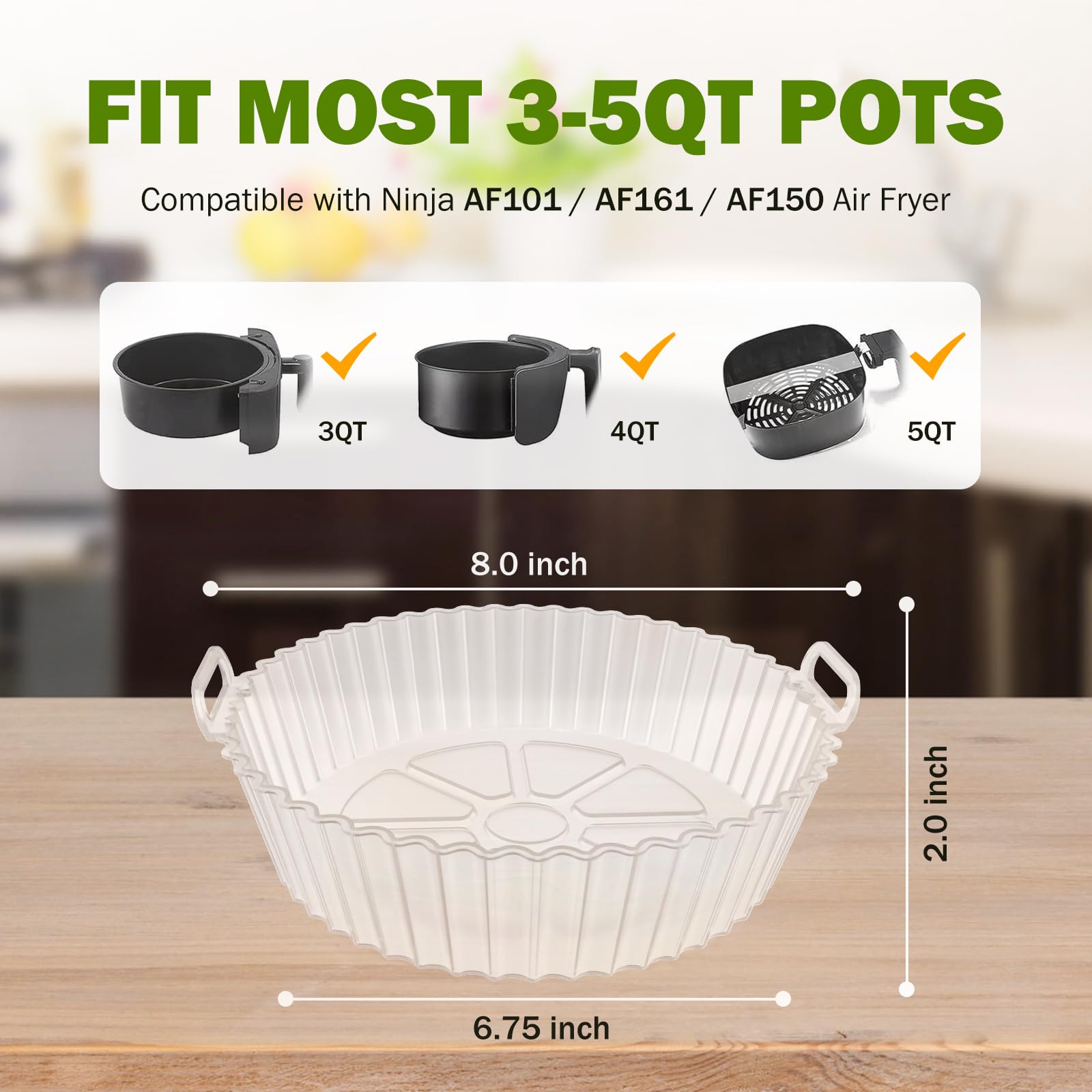 Air Fryer Silicone Liners 2 Pack, Altalsby 8 Inch Transparent Reusable Air Fryer Basket Liners for 3-5 QT Basket, Non-Stick Airfryer Silicone Pot Oven Liner for Ninja Air Fryer, Microwave Accessories