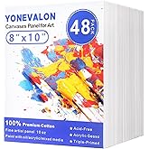 Canvases for Painting 48 Pack, 8x10 inch Blank Canvas Boards, Primed Acid-Free 100% Cotton Canvas Panels for Acrylic Oil Tempera Watercolor Paints, Art Supplies