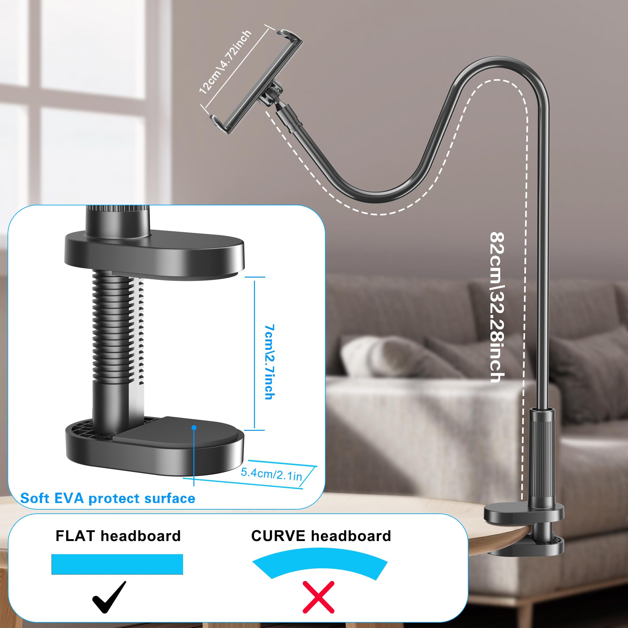 Gooseneck Tablet Holder for Kindle Reading in Bed with Page Turner Remote, Hands Free Desk Bedside Lazy Arm Stand for Kindle Accessories, Gifts for Readers