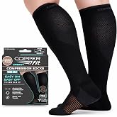 Copper Fit Energy Graduated Wide Calf Compression Socks for Men &amp; Women &ndash; Easy On, Easy Off, For Circulation &amp; Swelling Relief &ndash; Ideal for Travel, Nurses, Running, &amp; Recovery