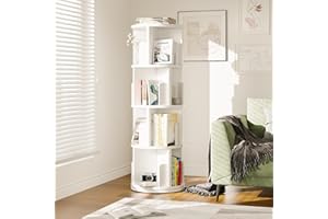 Breezestival 360° Rotating Bookcase, 4 Tier Small Corner Bookcase with a Footprint, Free Standing Bookshelf for Kids & Adults, Open Bookshelves Storage Organizer for Living Room, Bedroom (White)