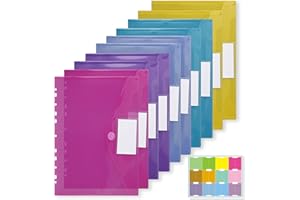 YinnFeen A4 Binder Pocket, 10 Pcs 11 Holes Plastic File Folders, Waterproof Letter Size Binders Pocket Insert with Hook and L