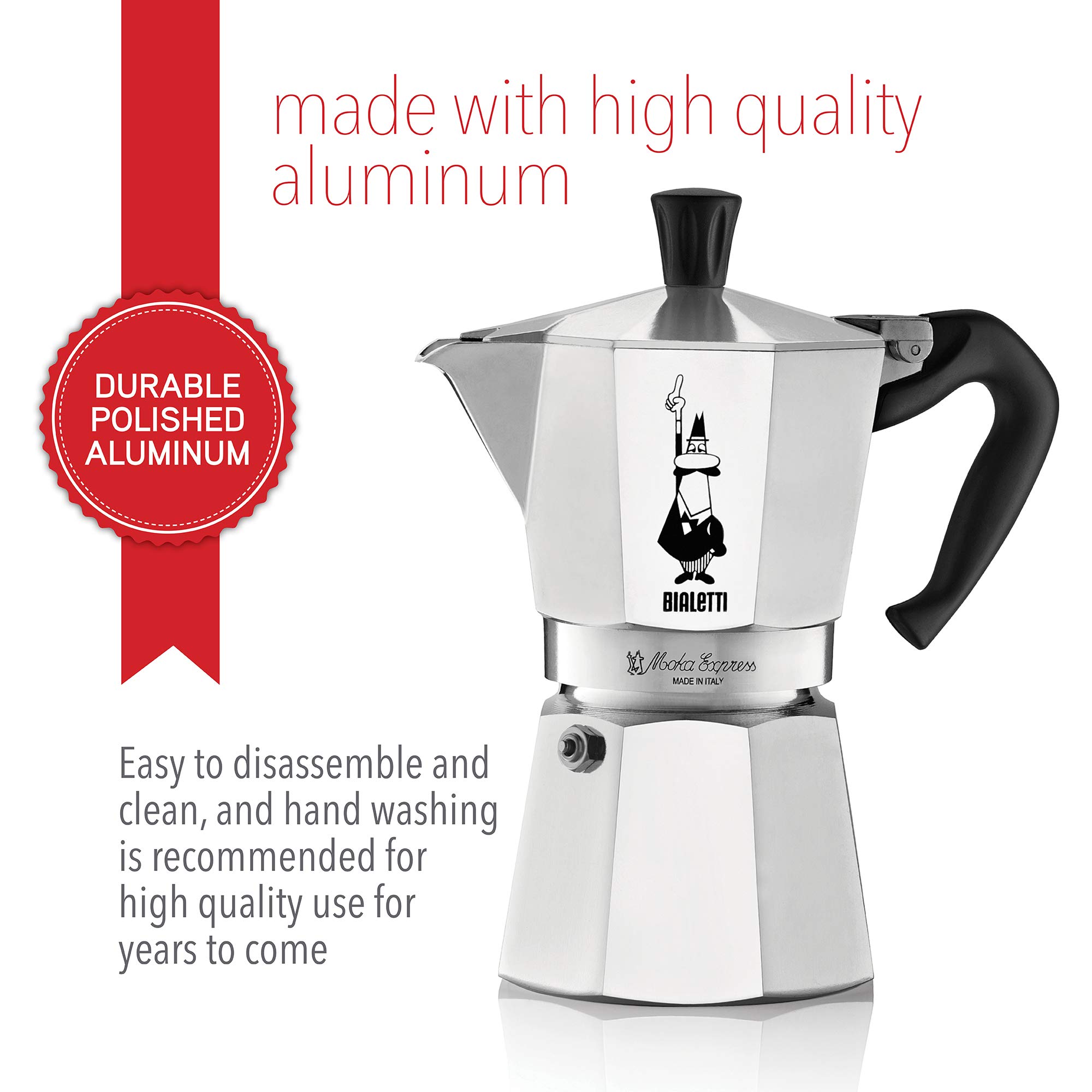 Bialetti 06800 Mocha Espresso Coffee Cooker Gas Stovetop Coffee Maker, 6-Cup Silver 06800