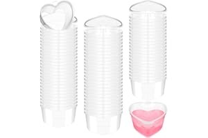 Layhit 100 Pcs Valentine's Day Heart Shaped Storage Containers 1.7 Oz Plastic Mini Heart Box Clear Food Storage Containers with Lids Portion Cups for DIY Craft Making Liquid Foam Ball Soft Clay