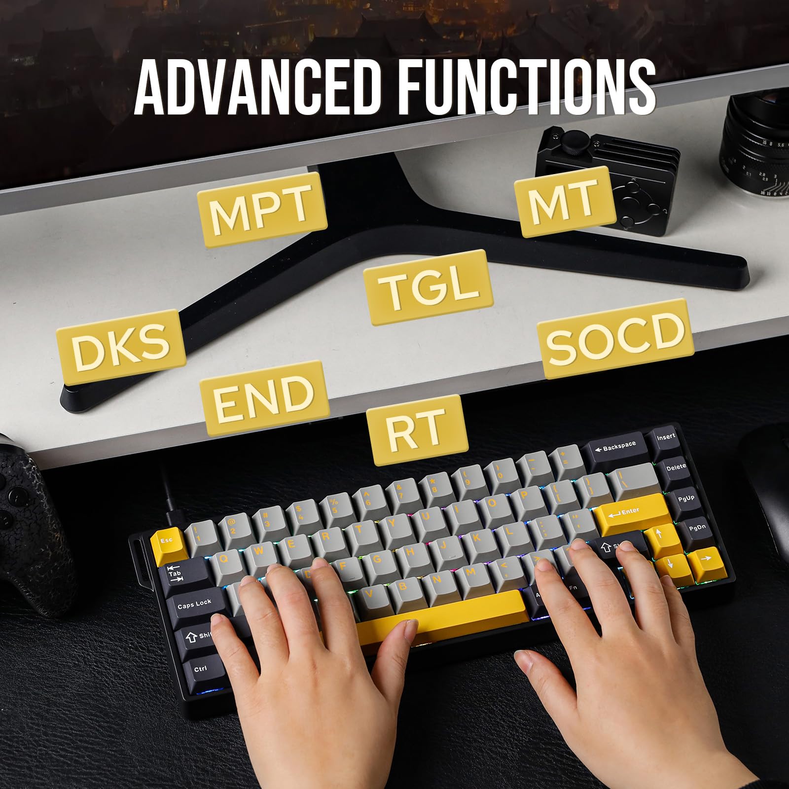 EPOMAKER Aula WIN68 HE Magnetic Keyboard with Adjustable Actuation, Hall Effect Switches, 65% Wired Compact Keyboard, 8000 Hz Polling Rate, Hot-Swappable (Grey&Yellow)