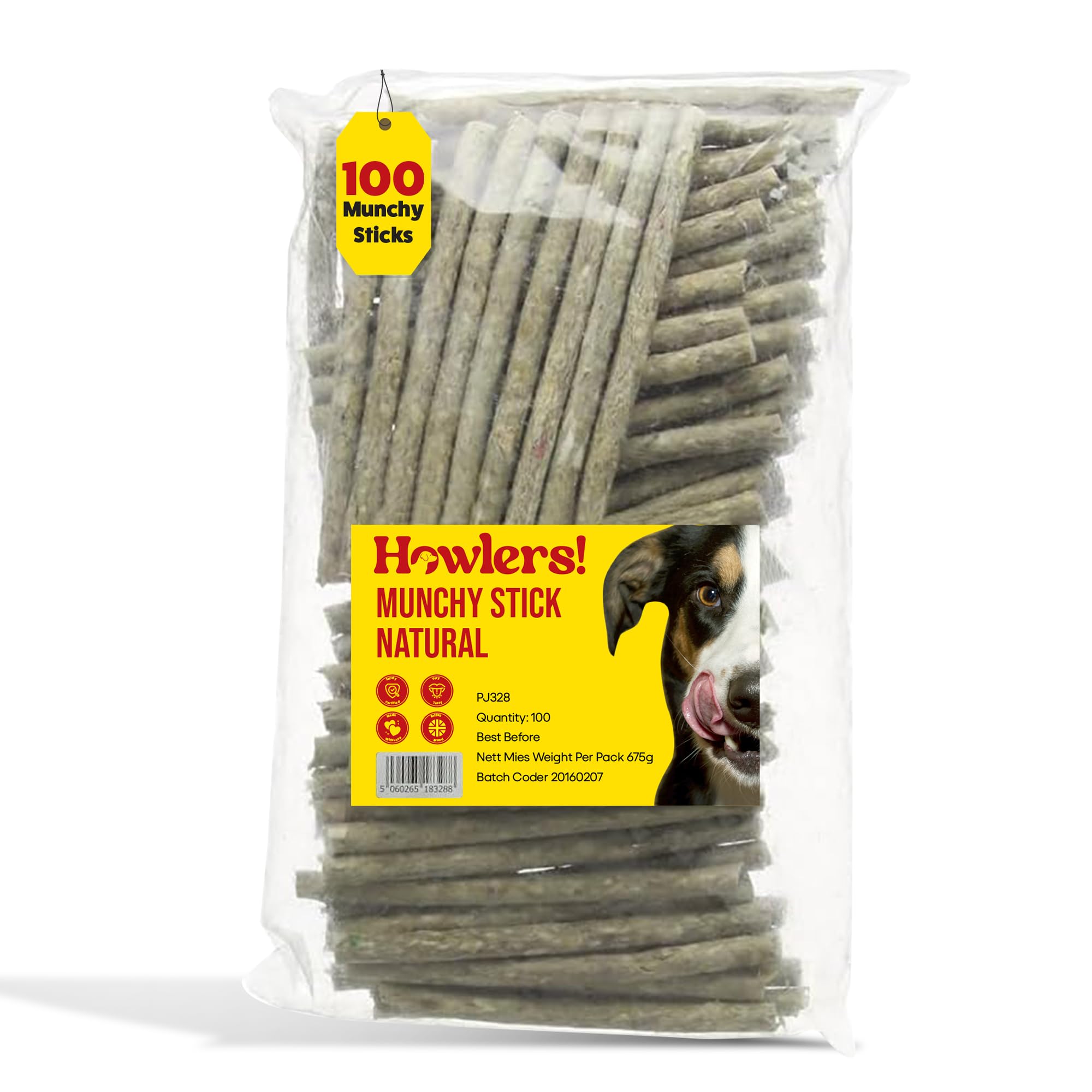 HOWLERS Natural 12.5cm Pack of 100 Rawhide Dog Chew Munch Sticks | Natural Dog Chews Stick For All Dogs | Delicious Dog Chew Sticks For Your Furry Friend