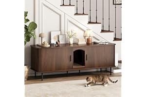 WINWY Double Cat Litter Box Enclosure Furniture, 59" Large Hidden Litter Box Furniture with Scratching Pad, Wood Pet House for 2 Cats, Indoor Modern Cabinet TV Stand for Living Room, Walnut