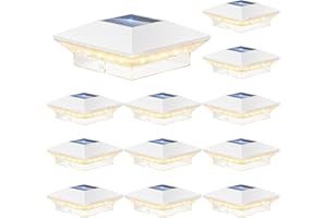 LETMY 12 Pack Solar Post Cap Lights, 40LEDs 3 Modes 4x4 Fence Post Solar Lights Outdoor Waterproof, Brighter Deck Cap Light Solar Powered for 3.5x3.5 4x4 Vinyl Wooden Posts (White)