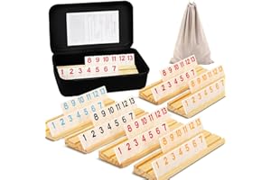 2-6 Players Rummy Game with 6 Wooden Racks, 160 Melamine Tiles, Premium Portable Case, Tile Board Games for Adults, Travel, F