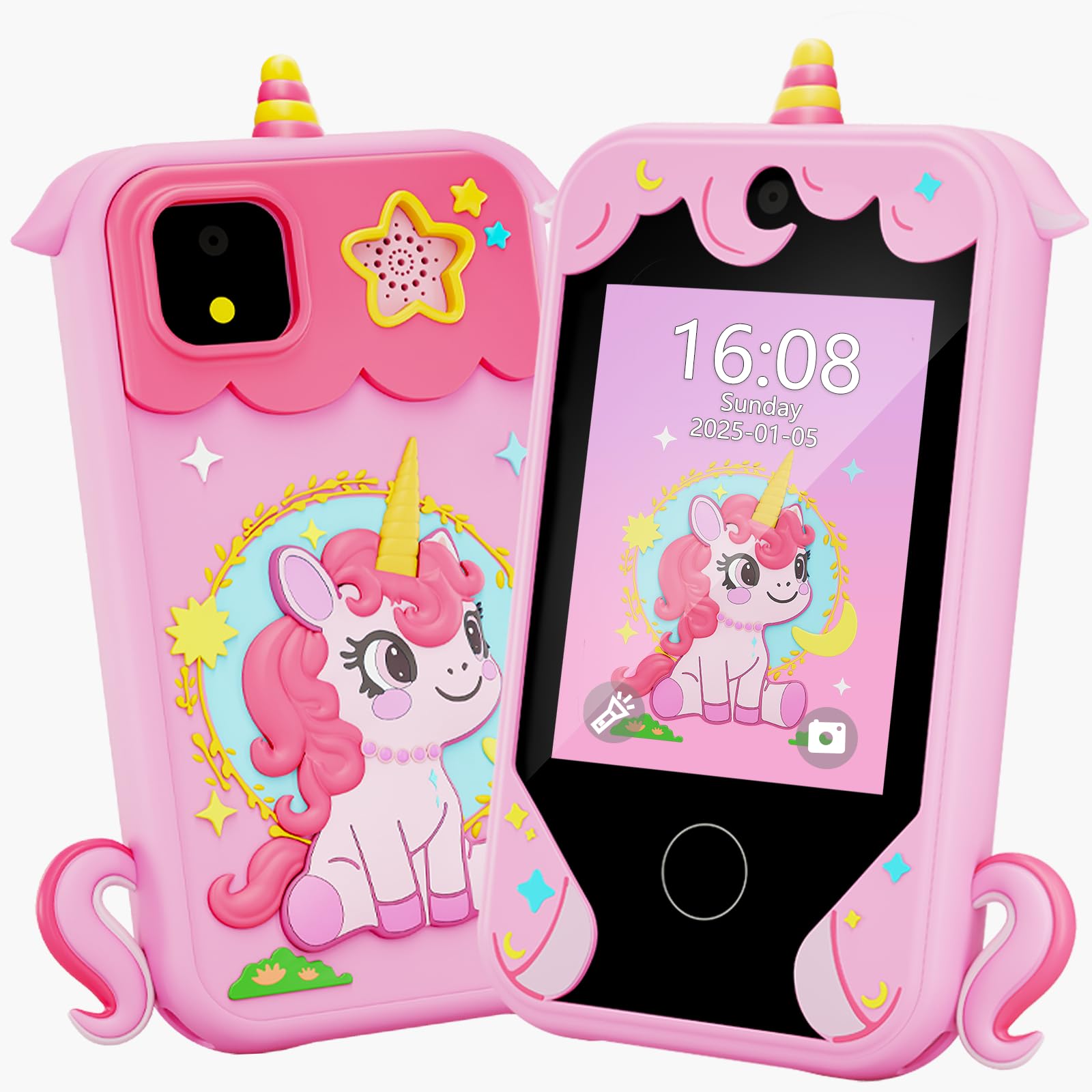 Photo 1 of Kids Phone for Girl Toys, Christmas Birthday Gifts for Age 3-10 Year Old Girls Boys Toys, Kids Toddler Smart Phone, Detective Educational Learning Toys with 2.8" Touchscreen, Music Video Game (Pink)