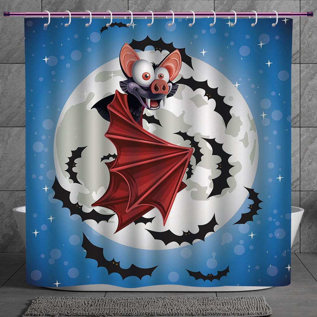 Funky Shower Curtain 2 0 Vampire Cute Funny Cartoon Bat Mascot Flying In Vibrant Night Sky Full Moon Stars Horror Multicolor Fabric Shower Curtain Amazon In Home Kitchen