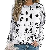 Dalmatian Print T-Shirts Casual Cute Pullover Top Long Sleeve Crew Neck Sweatshirt