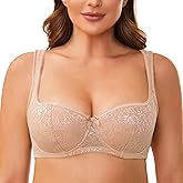 MELENECA Women's Balconette Bra with Padded Strap Half Cup Underwire Sexy Lace