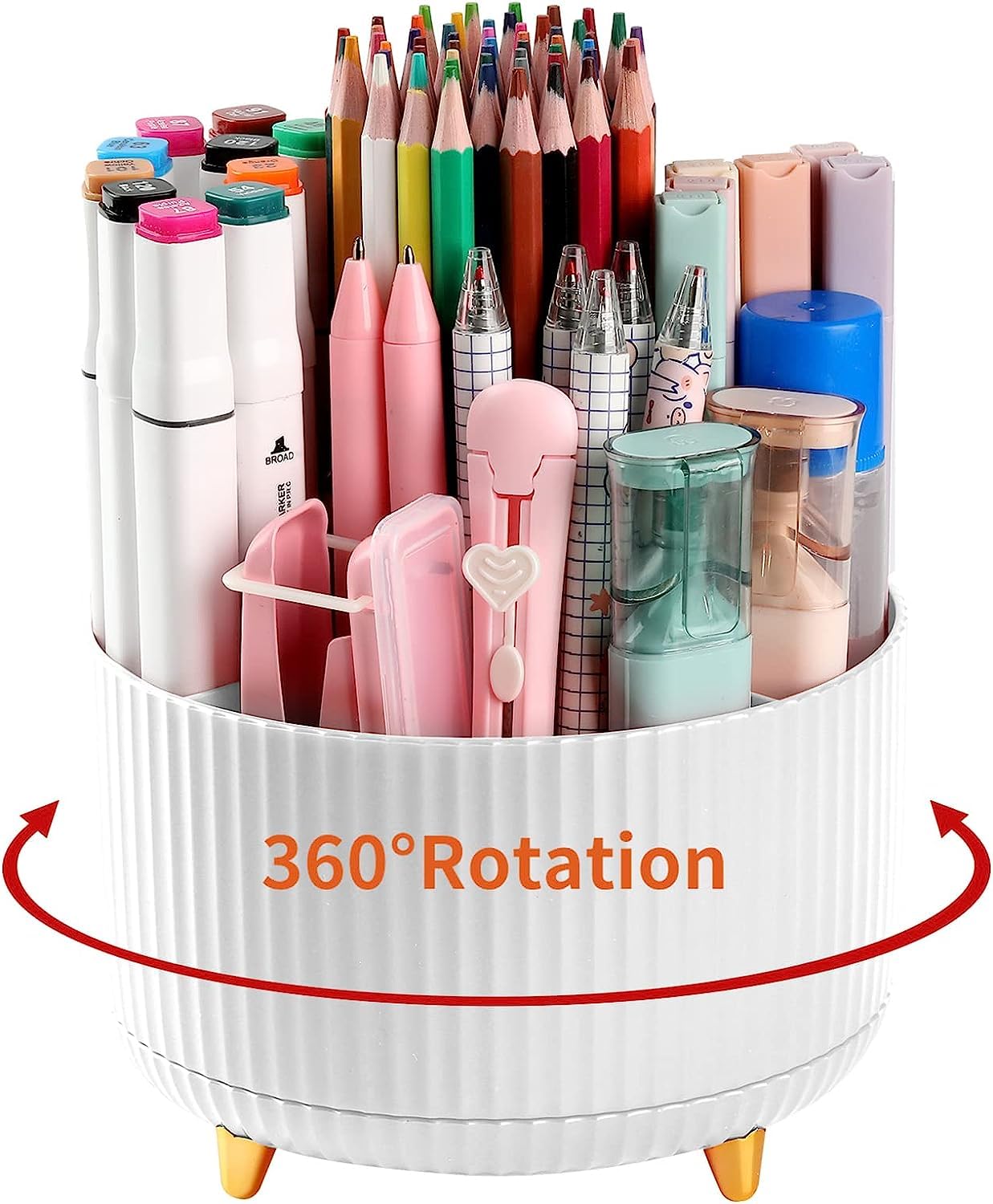 Pencil Pen Holder for Desk, 5 Slots 360°Degree Rotating Pencil Pen Organizers for Desk, Desktop Storage Stationery Supplies Organizer, Cute Pencil Cup Pot for Office, School, Home, Art Supply (White) — image 1