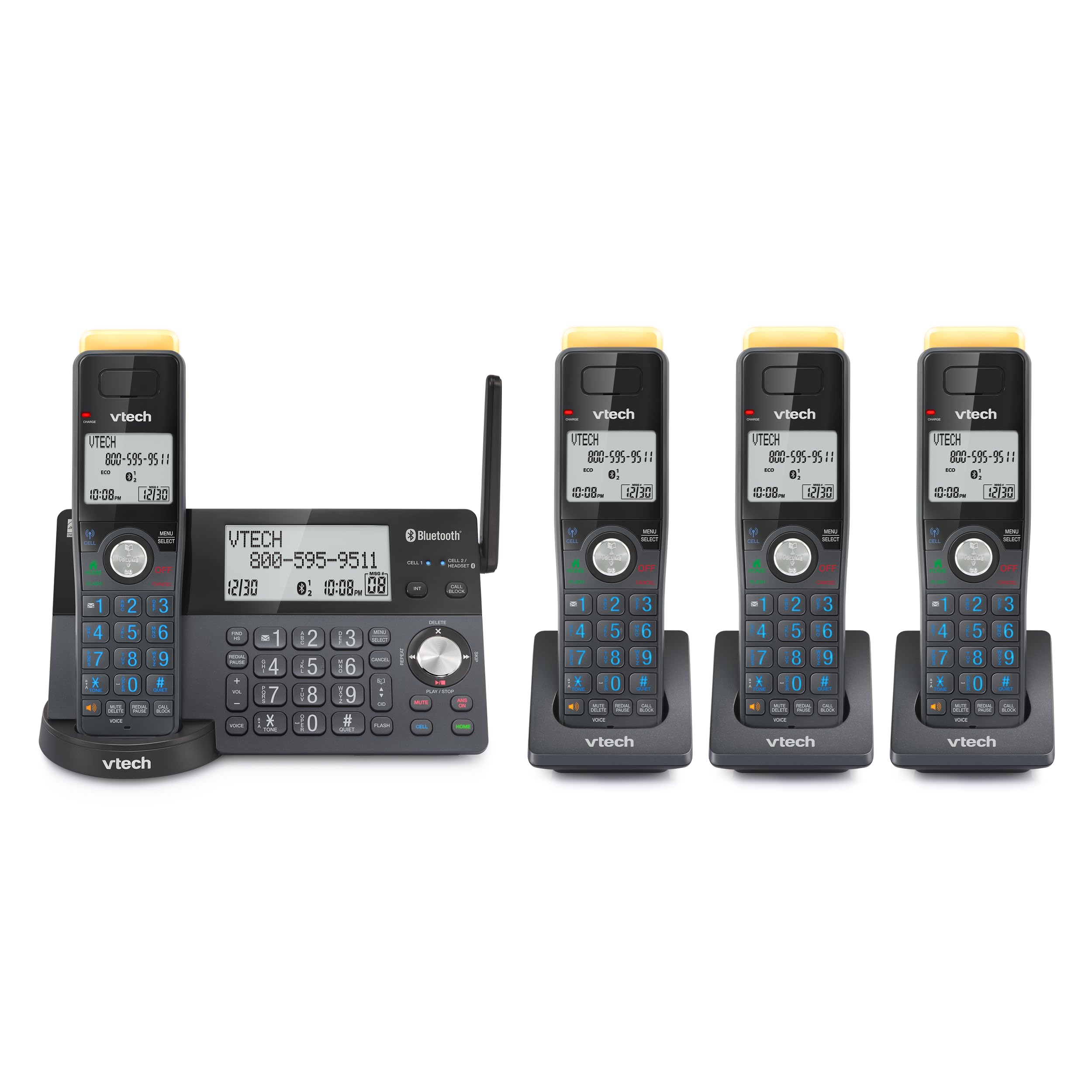 Photo 1 of VTech IS8128-41 Super Long Range 4-Handset DECT 6.0 Cordless Phone for Home with Answering Machine, 2300 ft Range, Call Blocking, Bluetooth Connect to Cell, Intercom