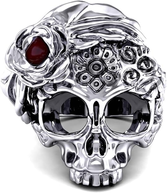 Hotclub Anillos Mujer Skull and Flower Hermosa Muerte Retro Blanco Oro Plateado Rubí Rosa Regalos Originales para Mujer