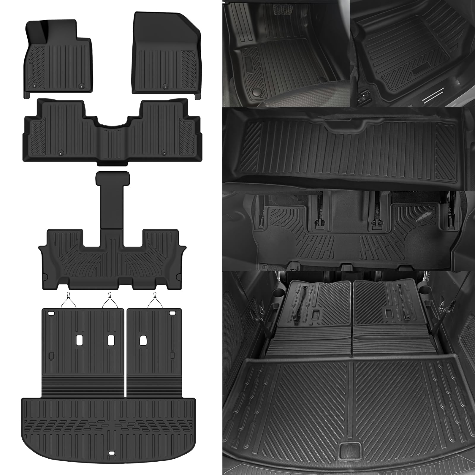 NQOQN Custom Fit Floor Mats for Hyundai Palisade 7/8 Seats 2020-2025, All Weather TPE Floor Liners with Trunk Mat, Odorless Full Set Interior Accessories Image