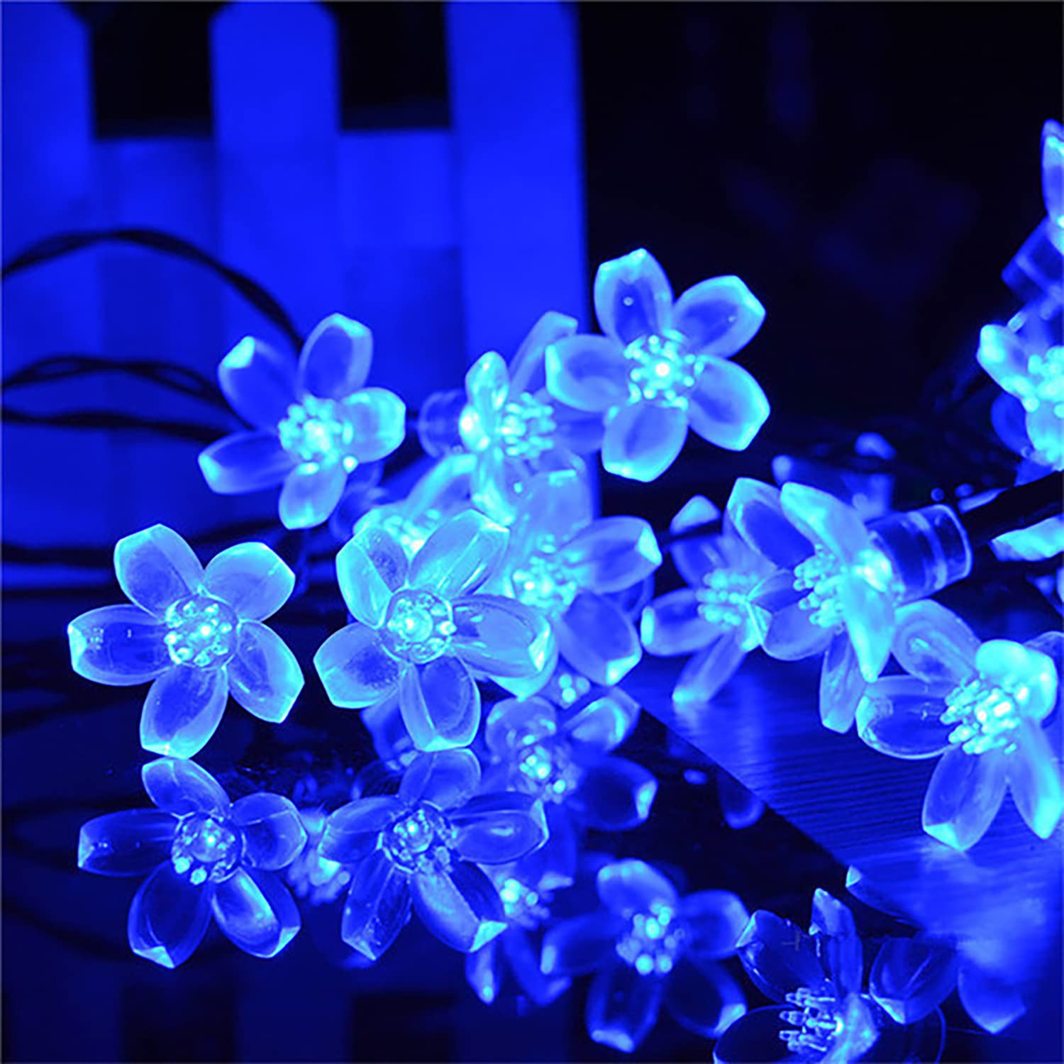 KINGCOO Solar Flower String Lights Outdoor, Waterproof 21FT 50LED Peach Cherry Blossom Solar Fairy String Lights 8modes for Gardens Indoor Home Wedding Christmas Party Decorations(Blue)