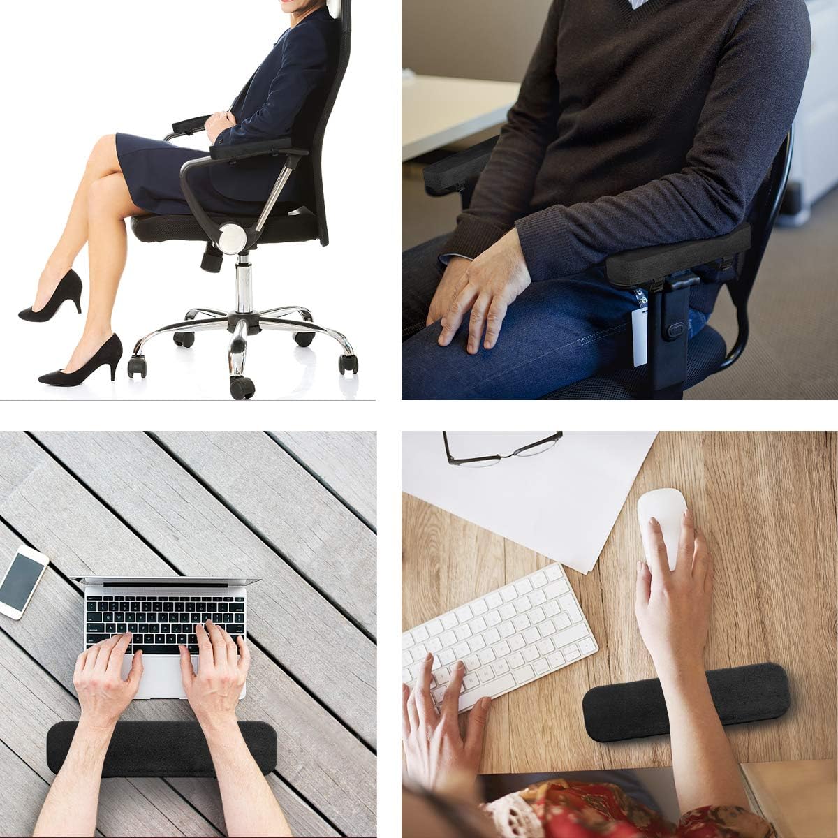 Yasolote Chair Armrest Pads, 2 Pack Padded Armrest Cushion Pads with Memory Foam Elbow Pillow for Forearm Pressure Relief, Arm Chair Covers for Office Chairs, Wheelchair, Comfy Gaming Chair (Black) : Office Products