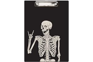 Britimes Clipboard Decorative Office School Hardboard Wood Nursing Clip Board and Pull for Standard A4 Letter Size Funny Skull Skeleton 12.6" X 8.9"