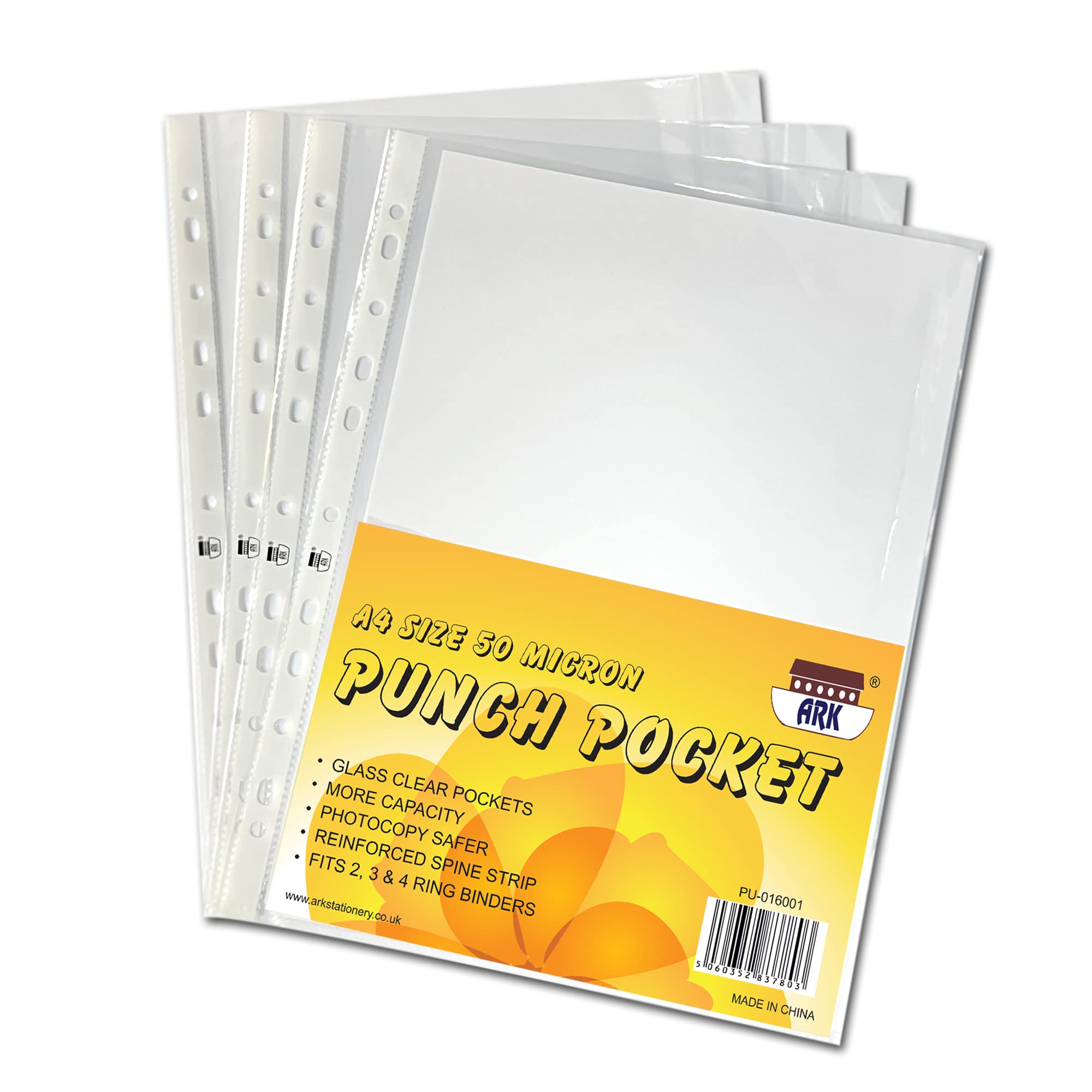 A4 Clear Punched Pocket 50 Micron (Pack of 100) by ARK