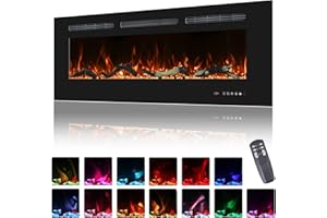 Oxhark Flame Electric Fireplace 42 inch Wide, Wall Mounted Fireplace Inserts Electric Heater, 13 * 13 Flame Effects Like Real Flame, Low Noise, Timer & Thermostat Setting, 750W/1500W, Black