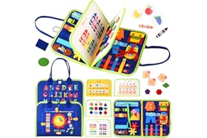 ZQFTZQ Montessori Busy Book for Toddlers 1 2 3 4 Years Old,Learning Activity Busy Books for Toddlers 1-3,Montessori Quiet Busy Board with DIY Page for Motor Skills Travel Toys for Airplane Car