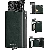 VULKIT Pop up Card Wallet Minimalist Cash Wallets RFID Blocking Leather Smart Credit Card Holder with ID window for Men(Green)