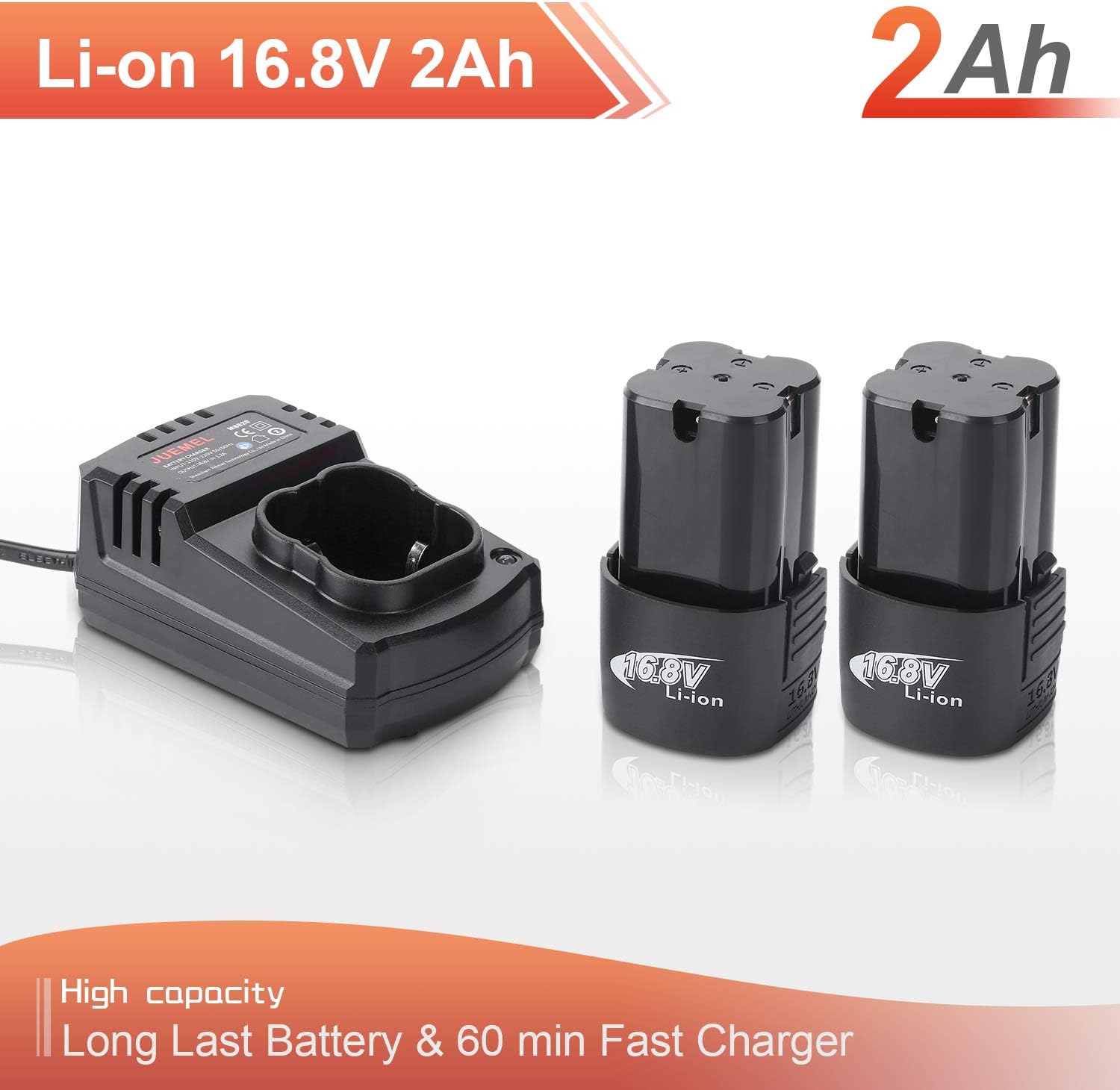 16.8V Cordless Electric Wrench Kit, JUEMEL Power Ratchet Wrench 3/8" 46 N·m 400 RPM With 2-Pack 2.0Ah Li-Ion Batteries, Fast Charger, 7 Sockets, 2 Screwdrivers and 1/4" Adapter: Home Improvement