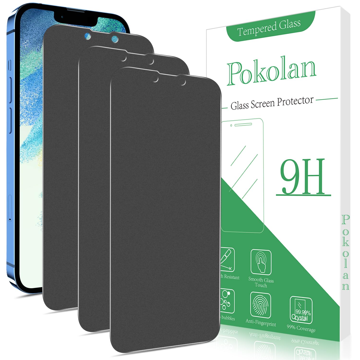 Pokolan 3 Pack Matte Privacy Screen Protector for iPhone 13 Pro Max, 14 Plus, Anti-Glare matt Tempered Glass, Anti Spy, 9H Hardness, Anti Scratch, No Bubbles