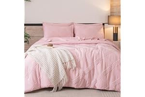 FLYMME King Size Comforter Set 7 Pieces,Pink Cationic Dyeing Bed in a Bag King,Lightweight Checkered Seersucker Bedding Set for All Seasons with Comforter, Flat Sheet, Fitted Sheet,Pillowcases & Shams
