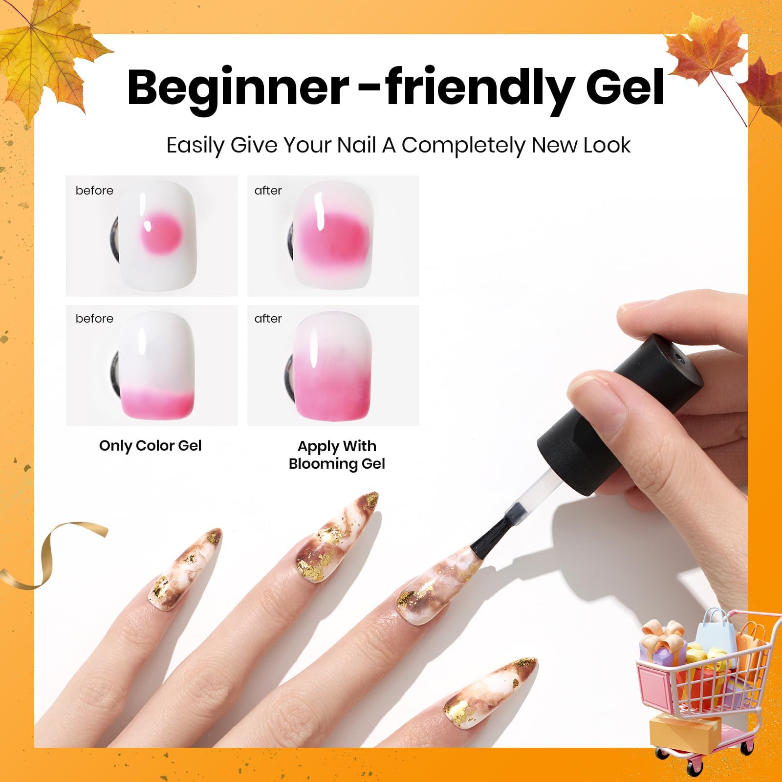 Beetles Blooming Gel 15ml Clear Uv Led Blossom Christmas Nails Gel Polish for Spreading Effect Marble Natural Stone Watercolor Floral Print Soak off Diy Nail Art Design Manicure Gift for Women