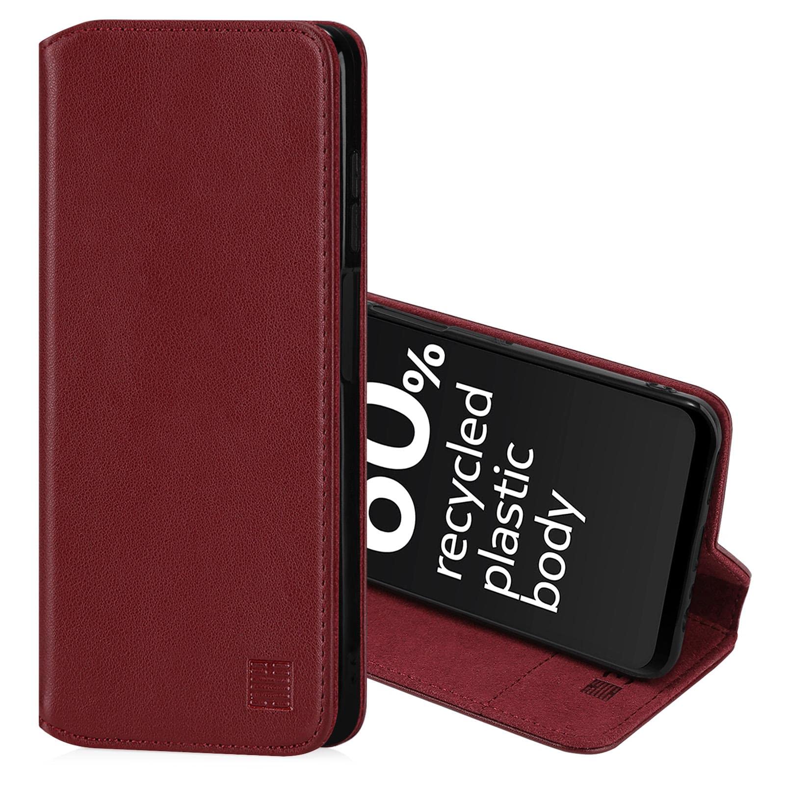 32nd Classic Series 2.0 - Real Leather Book Wallet Flip Case Cover For Nokia G60, With RFID Blocking Card Slot, Magnetic Closure and Built In Stand - Burgundy