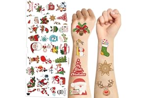 Lot de 20 feuilles de tatouages temporaires de Noël pour enfants, autocollants temporaires imperméables, faux tatouages de fê