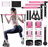 Bbtops Pilates Bar Kit with Resistance Bands(4 x Bands),3-Section Pilates Bar with Stackable Bands Workout Equipment for Legs,Hip,Waist and Arm (Pink30lbs,40lbs)