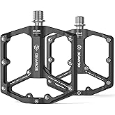 Road/Mountain Bike Pedals - 3 Bearings Bicycle Pedals - 9/16&rdquo; CNC Machined Flat Pedals with Removable Anti-Skid Nails
