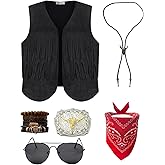 XIRXIOGE Cowboy Costume Men Adult - Western Cowboy Outfit with Tassel Vest, Buckle, & Bandana for Halloween Party, Rodeo