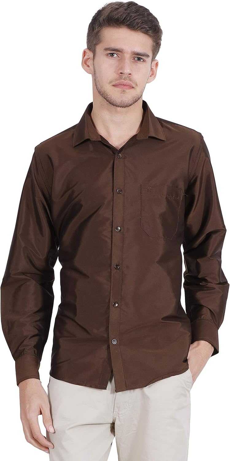 Buy Mandasmitha Plain Blended Silk Shirt in Dark Brown at Amazon.in