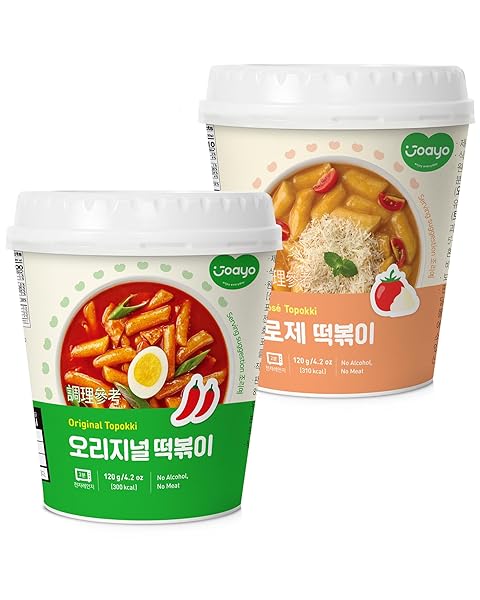 JOAYO ORIGINAL+ROSE TTEOKBOKKI RICE CAKES W/SPICY & RICH FLAVORFUL SAVORY SAUCE [2-CUPS] AUTHENTIC KOREAN STREET FOOD TRADITIONAL K-FOOD INSTANT MICROWAVABLE SNACK 2 DIFFERENT FLAVORS COMBO PACK