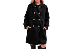 RRHSS Girls Winter Dress Coat Kids Fashion Button Down Lapel Jacket Outerwear with Pockets 5-14 Years