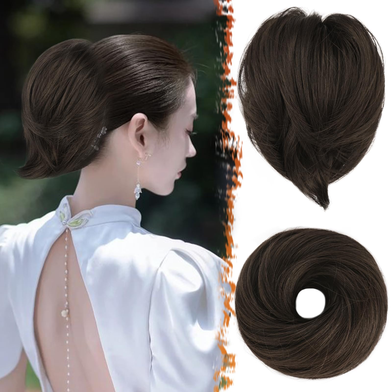 BARSDAR Hair Bun Ponytail Extension, Straight Synthetic Hairpiece Fully Short Ponytail Bun Extensions Hair Accessories Elastic Easy Scrunchie for Women
