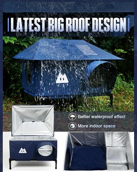 HEATED OUTDOOR CAT HOUSE FOR OUTSIDE CAT IN WINTER,UPGRADED 100% WEATHERPROOF,SPACIOUS INTERIOR,2 DOORS,NAME POCKET,HEAVY-DUTY INSULATED FERAL CAT SHELTER FOR STRAY BARN KITTEN(BLUE,28″X16″X14.5″)